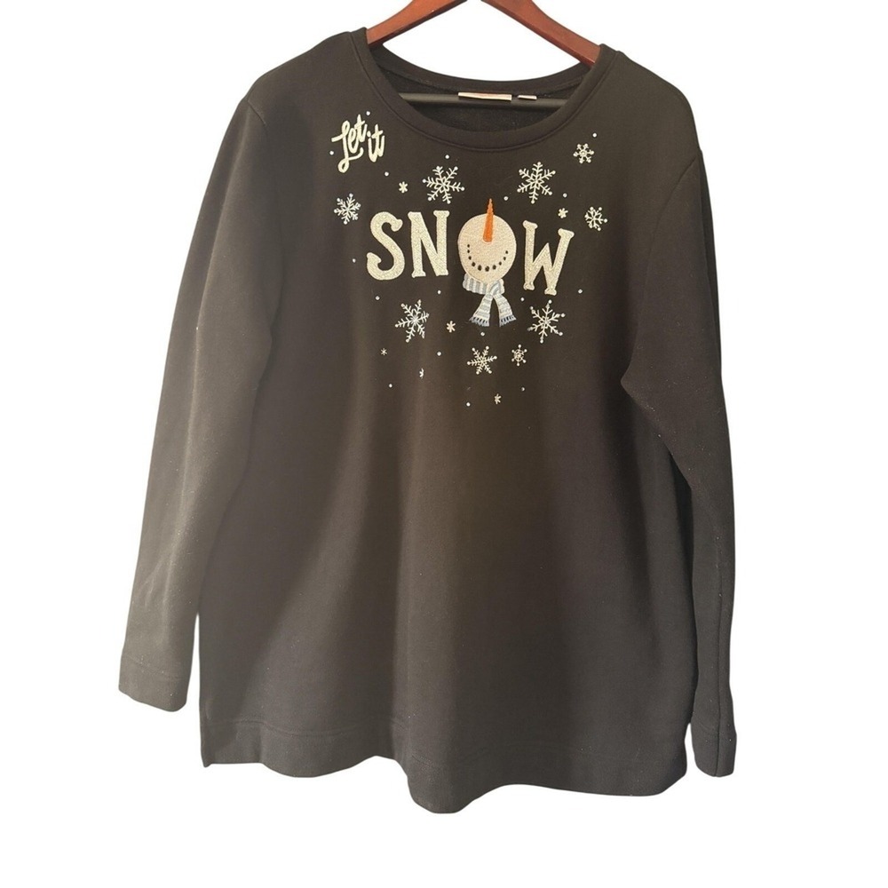 Vtg Quacker Factory Womens Black Snowman Embroidered 90s Grannycore Sweater XL